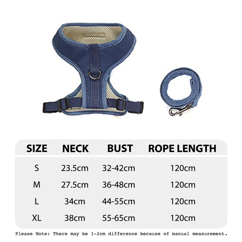 Dog Harness & Leash Set — Soft Vest with 47" Leash for Small & Medium Dogs | Lattice, Denim, Velvet & Print Styles