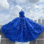 High-end Luxury Pet Clothes Fashion Royal Blue Handmade Lace Flower Bow Long Tail Princess Dress For Small Medium Dog Puppy Coat Fashioned Furbabies