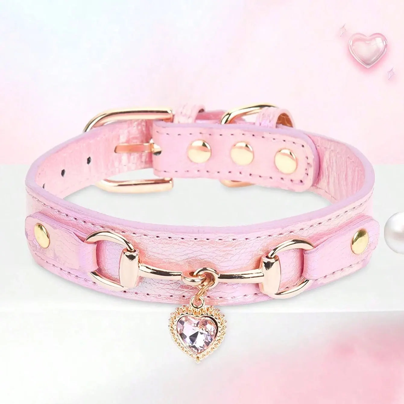 Gemstone PU Leather Dog Collar