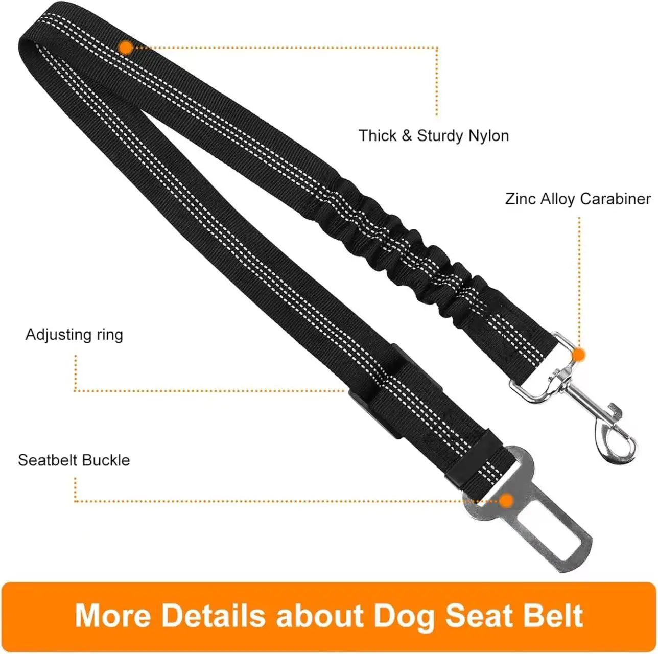 Nylon Pet Safety Seat Belt with Elastic Bungee Buffer Reflective