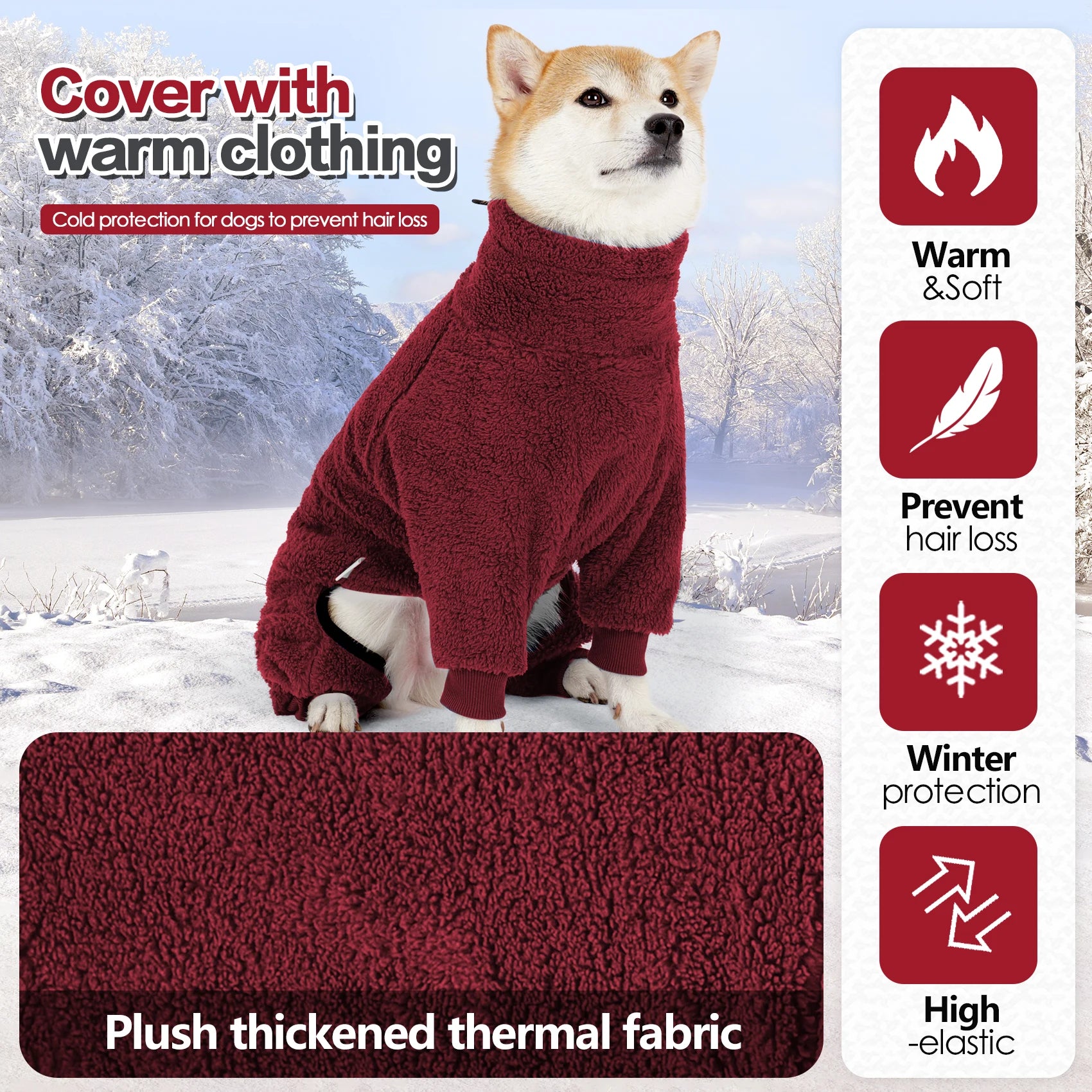 Dog Winter Coat Soft Pullover Pajamas, Warm Dog Cold Weather Coats Fleece Coat, Cozy Winter Jacket Windproof Fullbody Jumpsuit