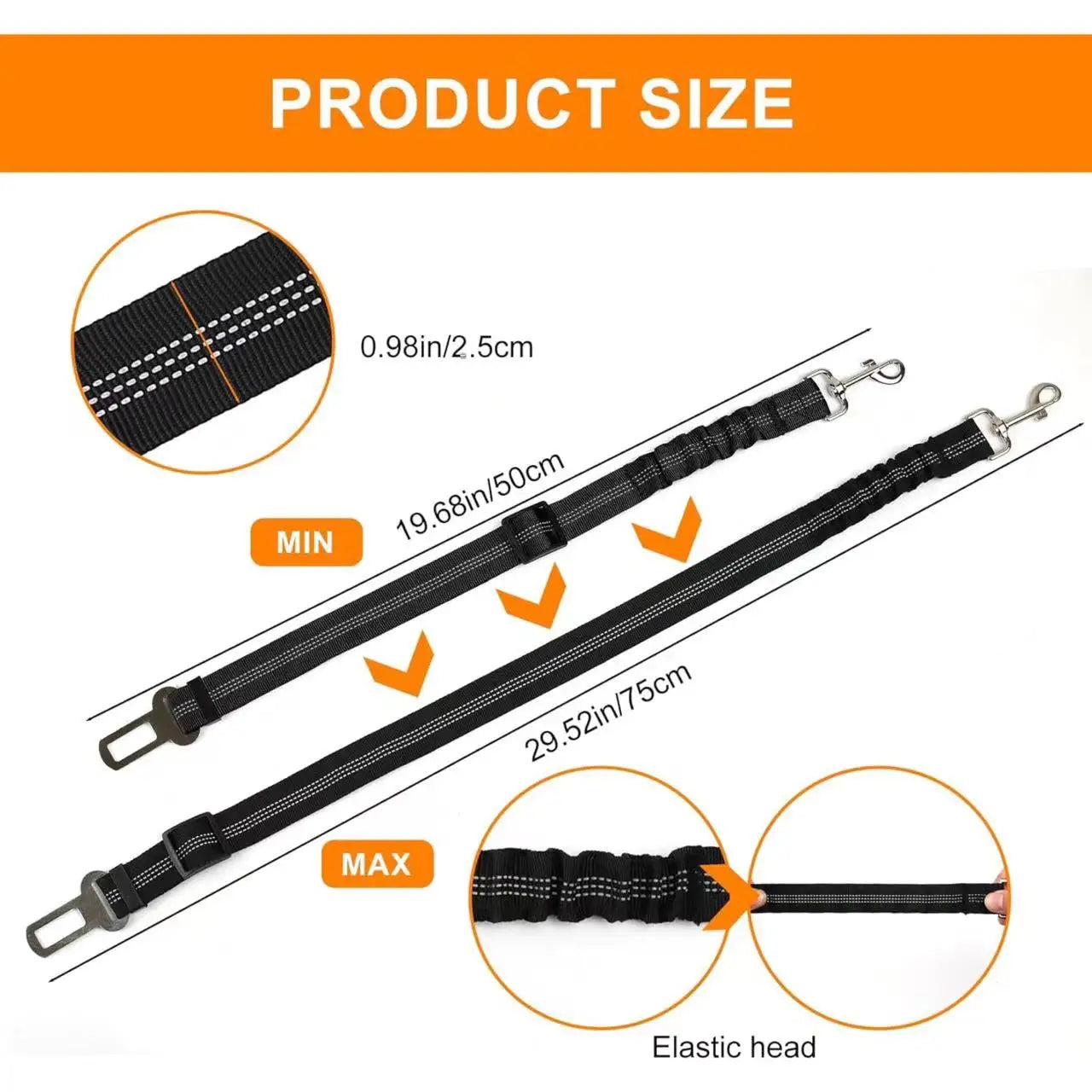 Nylon Pet Safety Seat Belt with Elastic Bungee Buffer Reflective