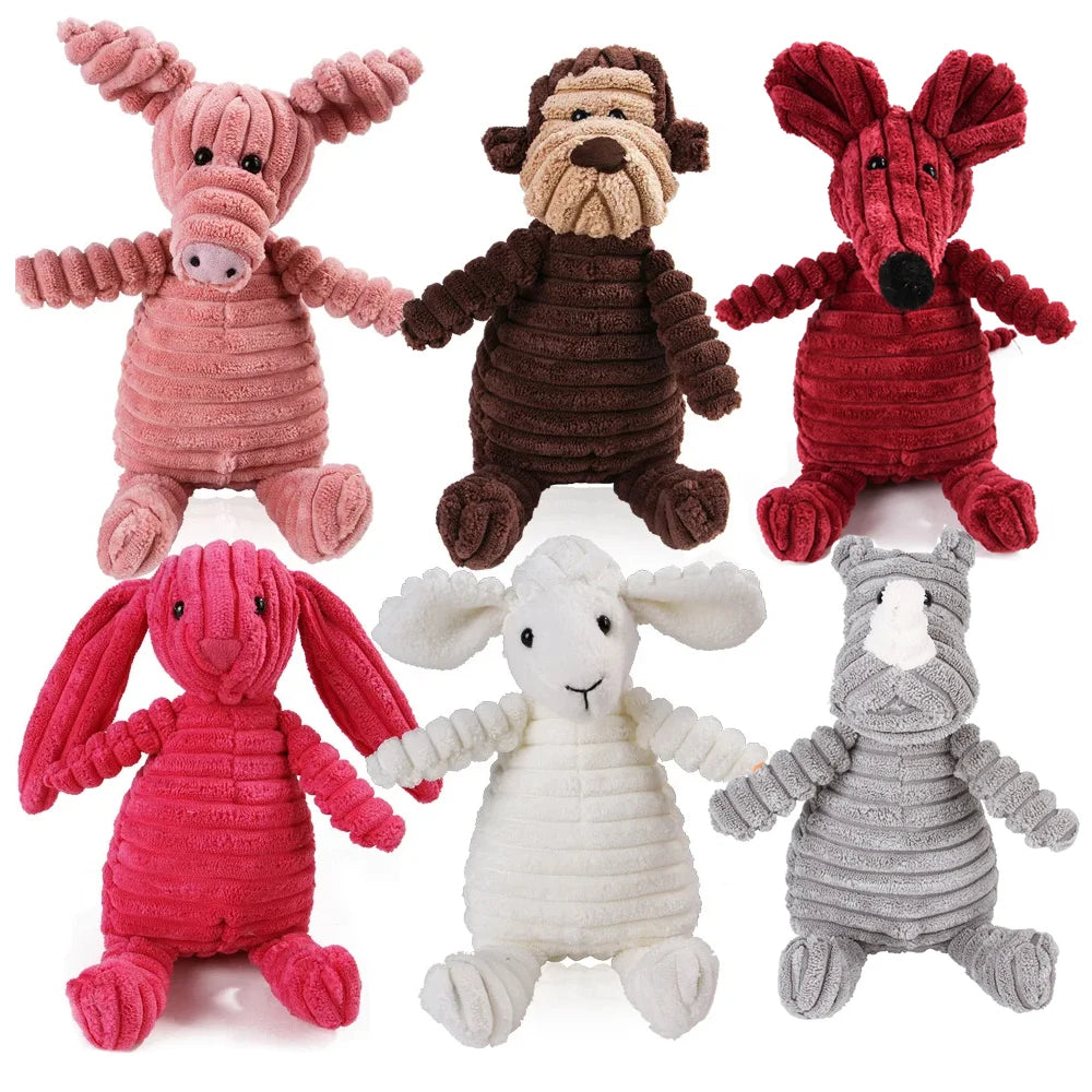 Squeaky Plush Dog Molar Toy — Corduroy Animal Characters for Chewing, Dental Health & Play | 18 Stylesh