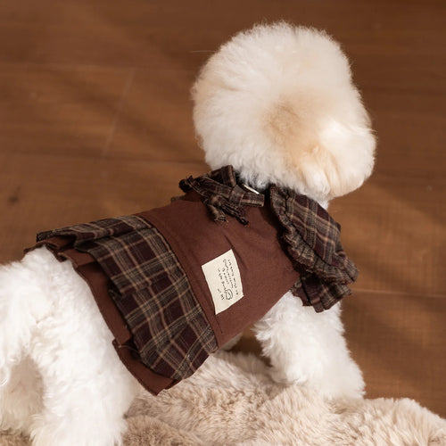 Autumn and Winter Pet Plaid Couple Outfit Thin Dress Hoodie Cat Teddy Jacket Dog Dresses for Small Dogs Puppy Clothes
