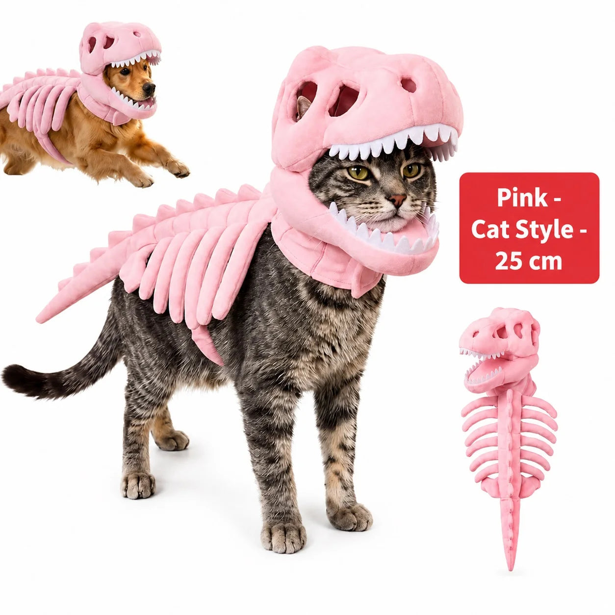 Halloween Dinosaur Skeleton Pet Costume | Plush Over-the-Head Cosplay for Dogs & Cats