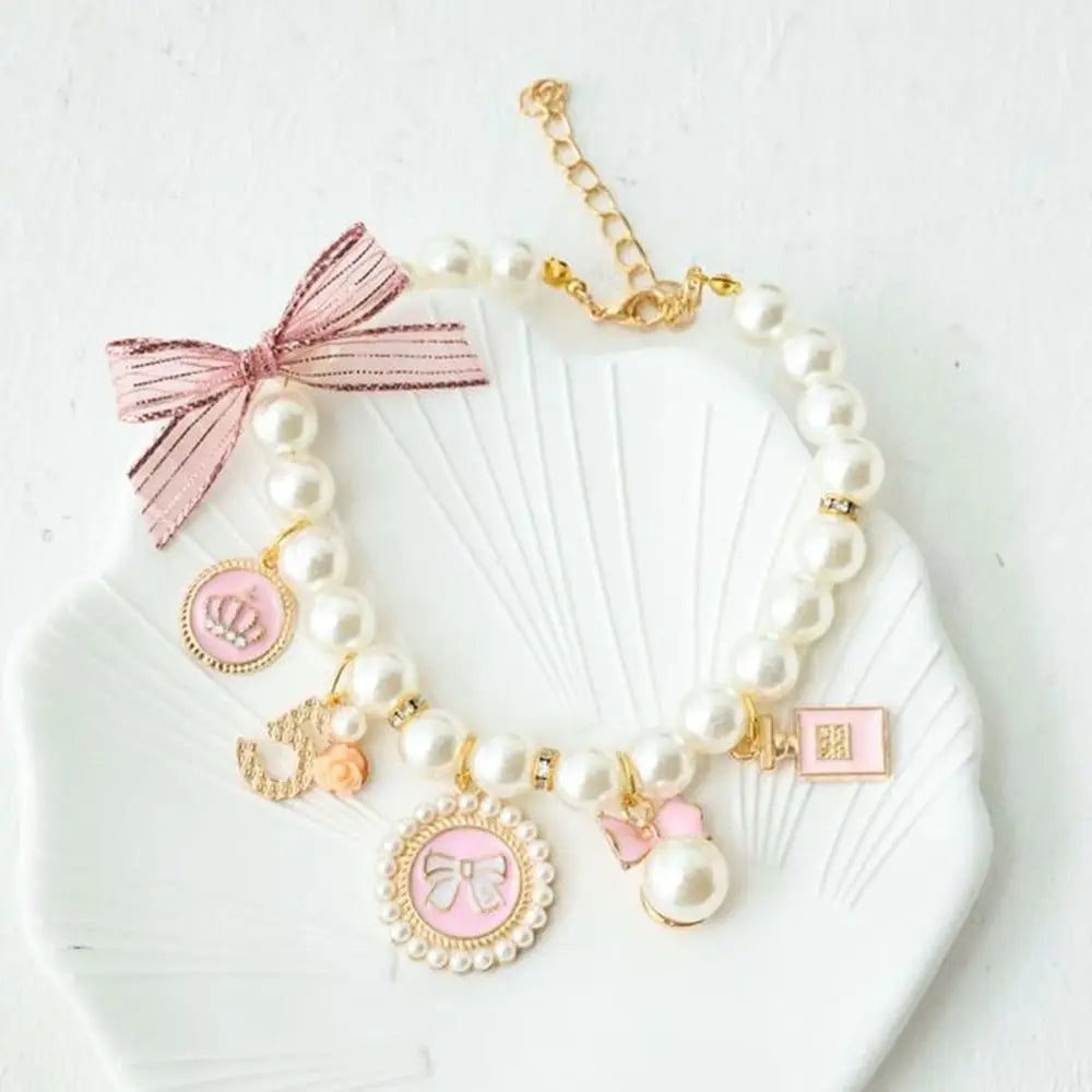 Pearl Bow Princess Dog & Cat Collar | Jeweled Necklace | S–L