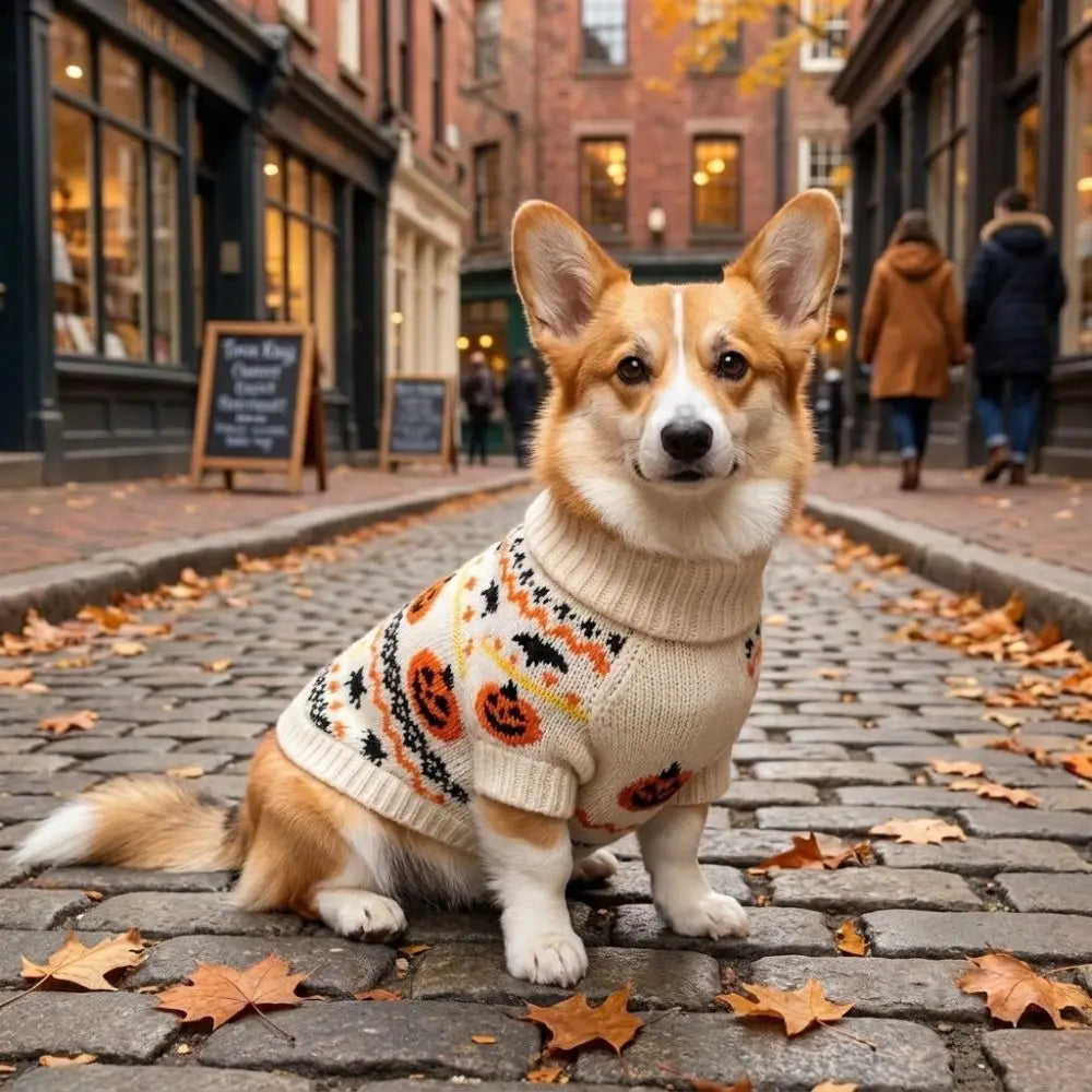 Halloween Pumpkin Dog Sweater | Cozy Knit Turtleneck for Cats & Dogs XS–XL