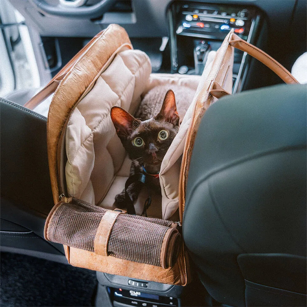 Windproof PU Leather Pet Carrier Bag — Warm Travel Handbag with Dual Mats for Small Dogs & Cats | Black & Brown