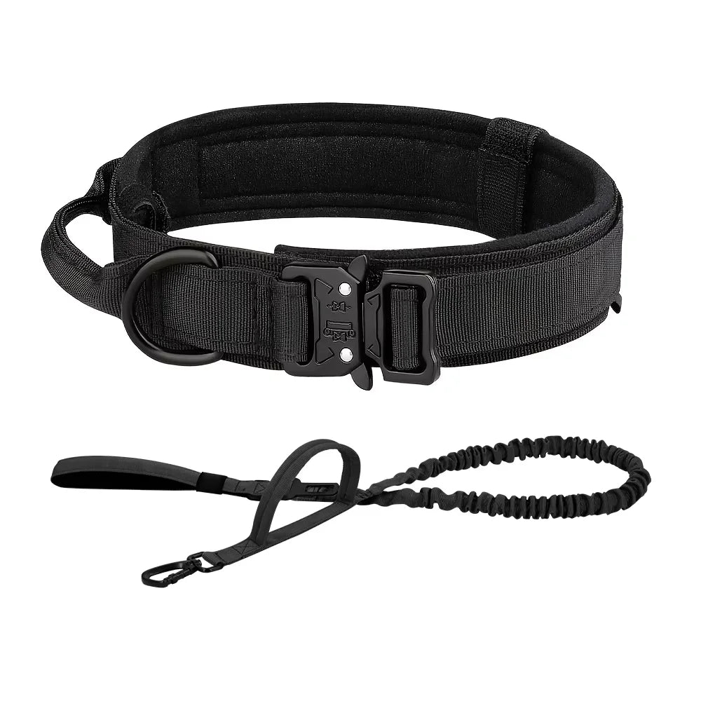 Tactical Dog Collar with Control Handle — 1000D Nylon, Double Closure & D-Ring | Collar Only or Collar & Leash Set | M–XL