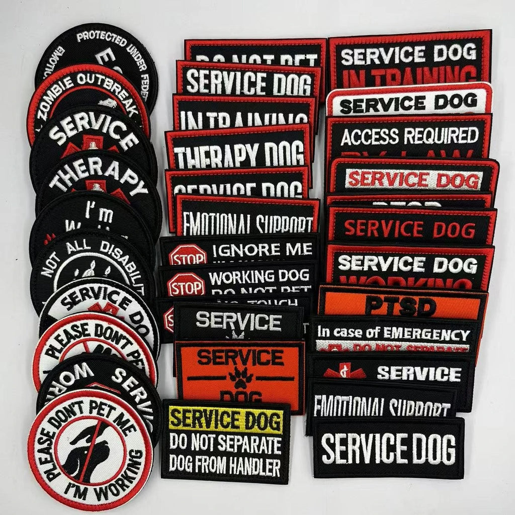 Service Dog & Therapy Dog Embroidered Velcro Patches — Do Not Pet, In Training, Rescue & Guide Dog Badge