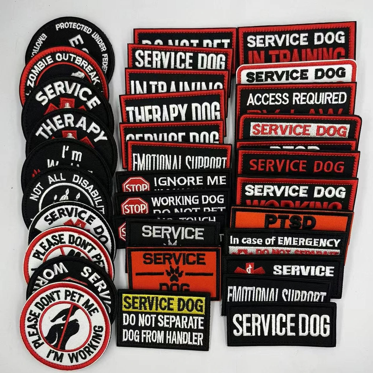 Service Dog & Therapy Dog Embroidered Velcro Patches — Do Not Pet, In Training, Rescue & Guide Dog Badge