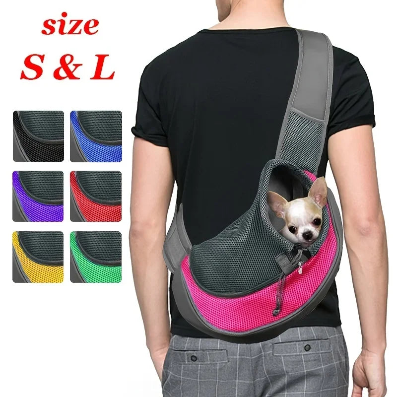 Dog Sling Carrier & Crossbody Bag — Breathable Mesh Pet Backpack for Small Dogs & Cats | Hiking & Travel