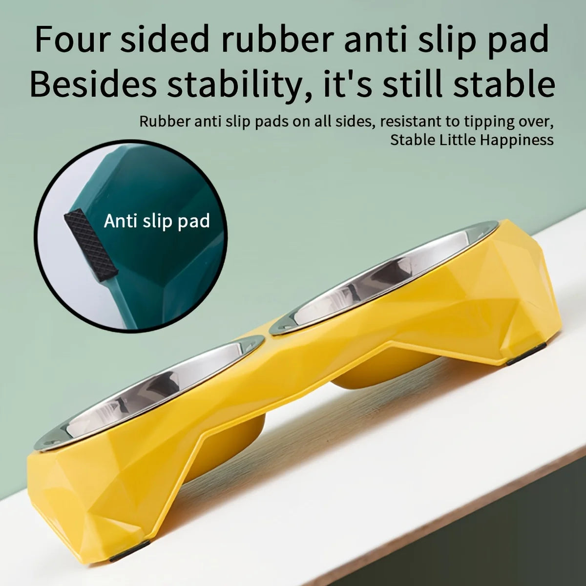 Stainless Steel Double Pet Bowl — Non-Slip Diamond Pattern Food & Water Feeder for Dogs & Cats
