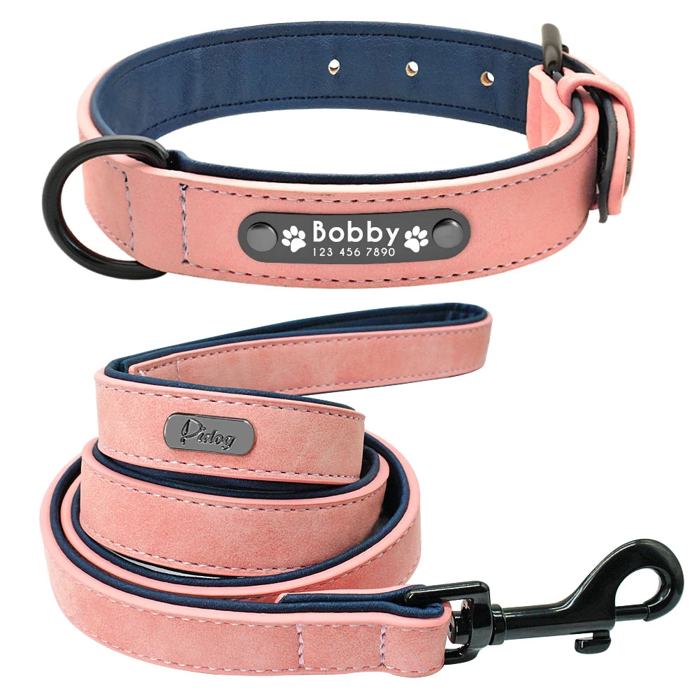 Leather Dog Collar Leash Custom Durable Leather Pet Collars and Leashes Walking Leads Strap Cusomized for Small Medium Large Dog Fashioned Furbabies