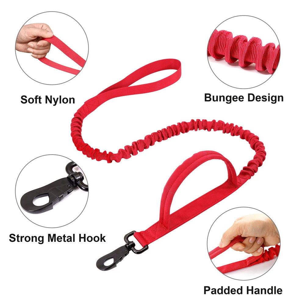 Durable Military Tactical Dog Collar Bungee Leash Set Pet Nylon Walking Training Collar For Medium Large Dogs German Shepard Fashioned Furbabies