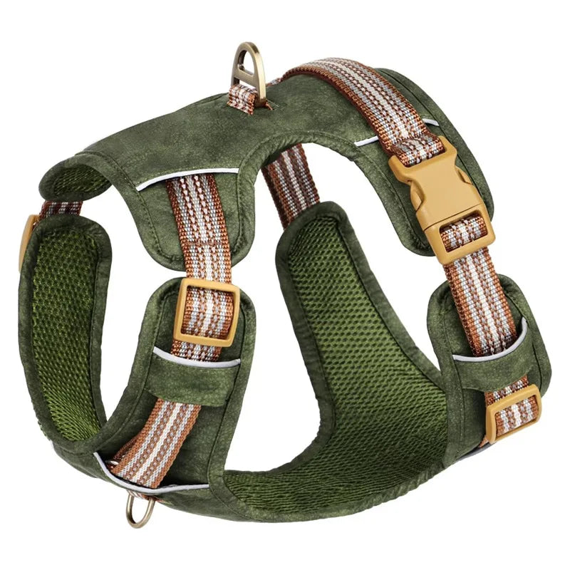 Retro leather pet chest strap, explosion-proof, reflective dog chest and back, breathable and adjustable Fashioned Furbabies