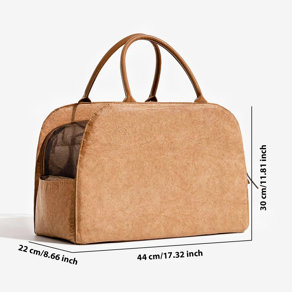 Windproof PU Leather Pet Carrier Bag — Warm Travel Handbag with Dual Mats for Small Dogs & Cats | Black & Brown