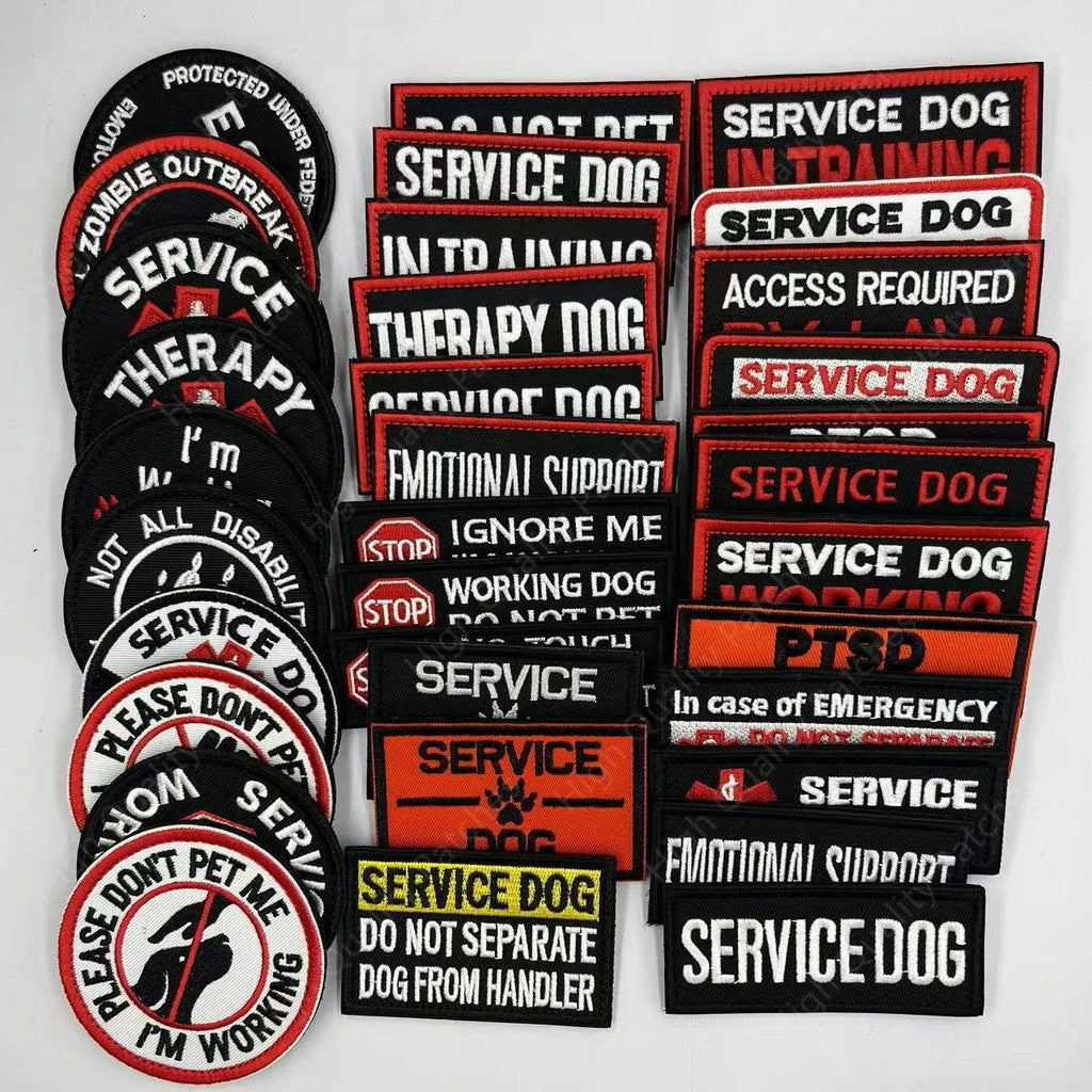 Service Dog & Therapy Dog Embroidered Velcro Patches — Do Not Pet, In Training, Rescue & Guide Dog Badge