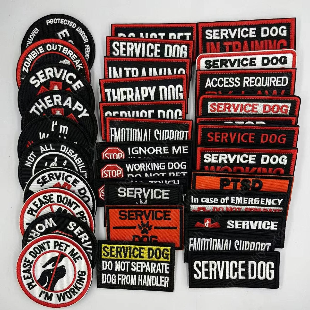 Service Dog & Therapy Dog Embroidered Velcro Patches — Do Not Pet, In Training, Rescue & Guide Dog Badge