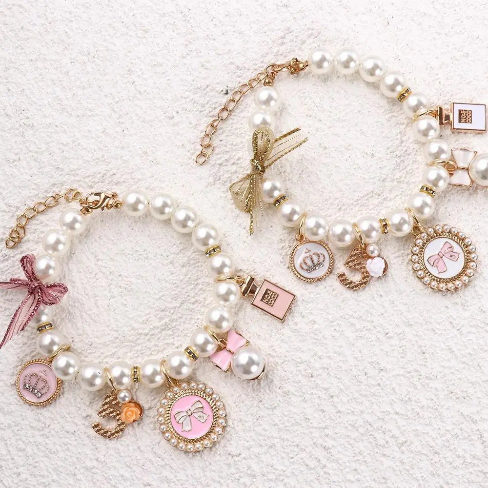 Pearl Bow Princess Dog & Cat Collar | Jeweled Necklace | S–L