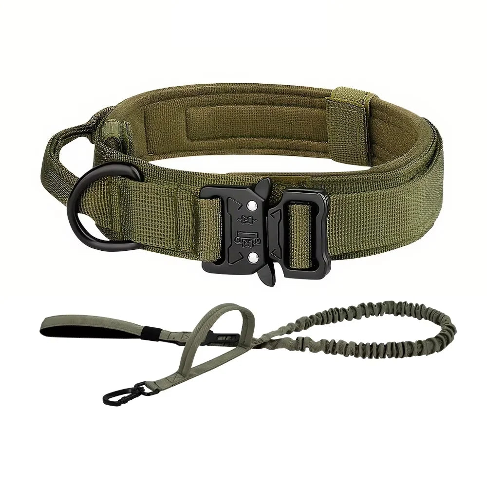 Tactical Dog Collar with Control Handle — 1000D Nylon, Double Closure & D-Ring | Collar Only or Collar & Leash Set | M–XL