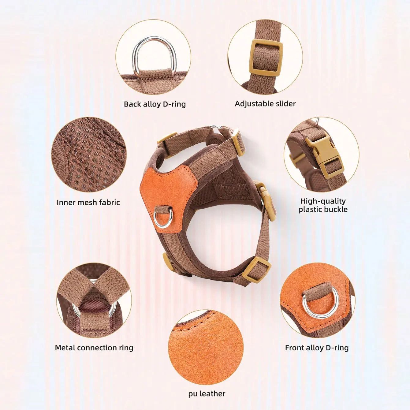 HP374--Retro Pet Harness for dogs，Adjustable webbing and High-quality PU Leather，Breathable mesh lining. Fashioned Furbabies