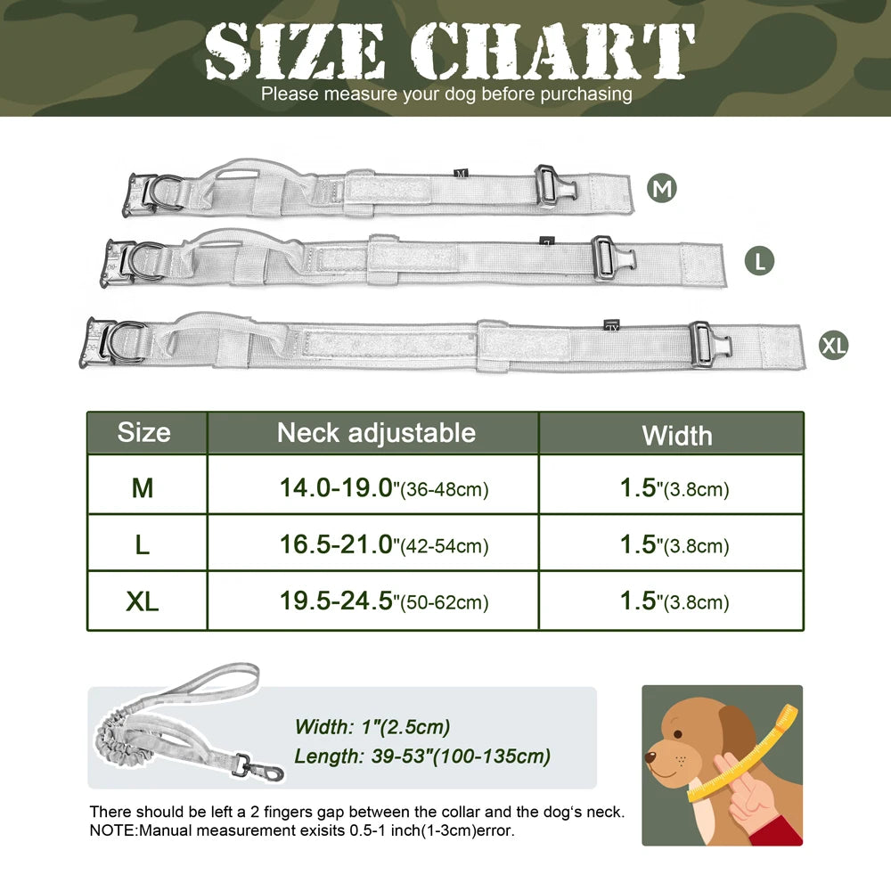 Durable Military Tactical Dog Collar Bungee Leash Set Pet Nylon Walking Training Collar For Medium Large Dogs German Shepard Fashioned Furbabies