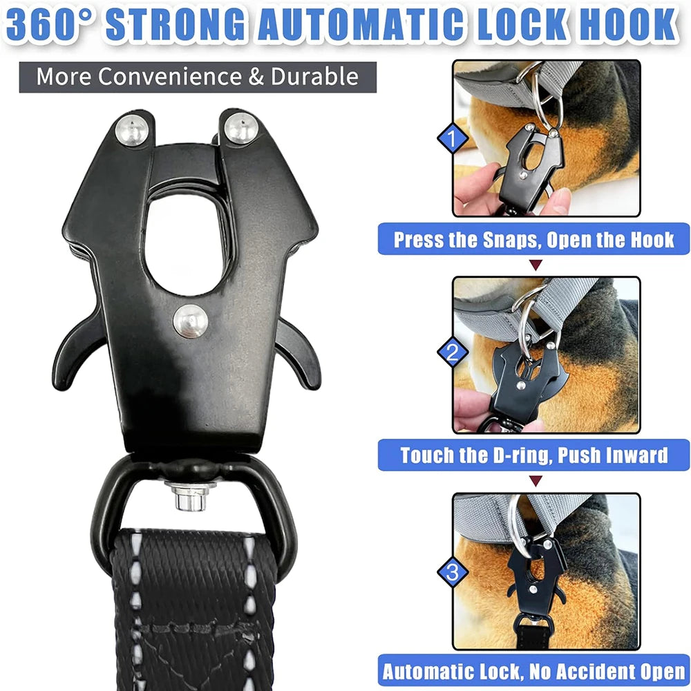 Soft Padded 2 Handle & Auto Lock Frog Clip Outdoor dog leash