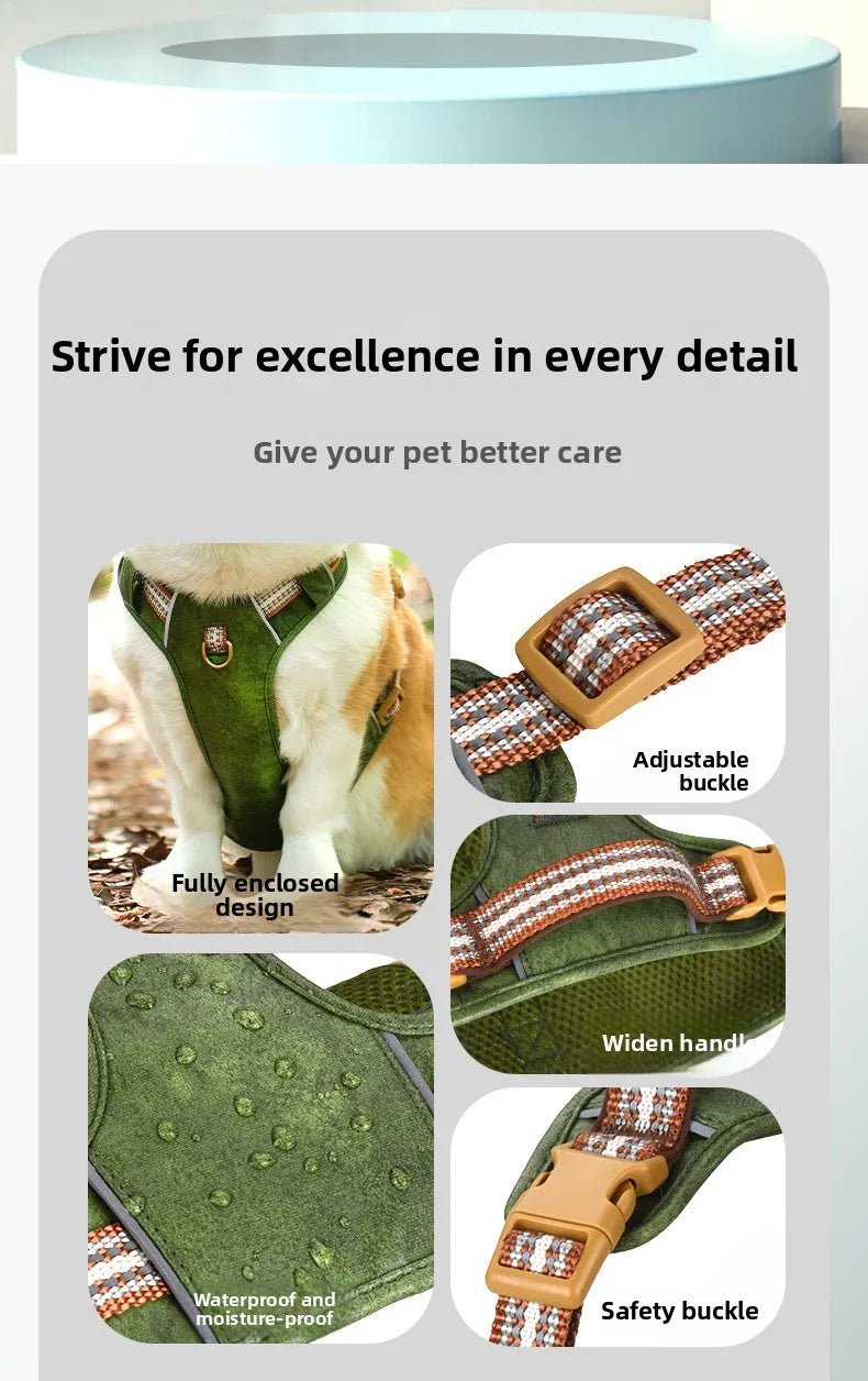 Retro leather pet chest strap, explosion-proof, reflective dog chest and back, breathable and adjustable Fashioned Furbabies
