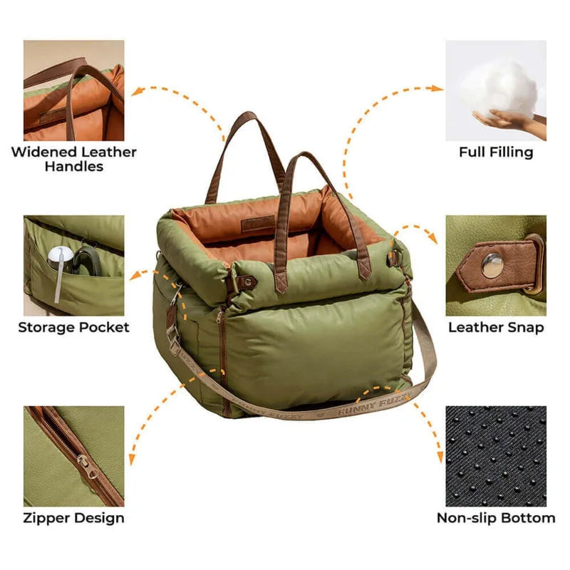 Pet Outing Luxury Faux Leather Dog Car Seat Waterproof Dog Beds Kennel Pet Booster Car Seat Dog Cat Travel Seat Fashioned Furbabies