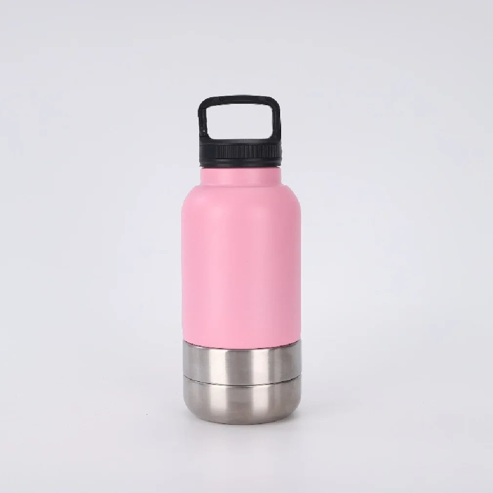 3-in-1 Insulated Dog Water Bottle with Detachable Food & Water Bowls — 32oz Stainless Steel Travel Feeder