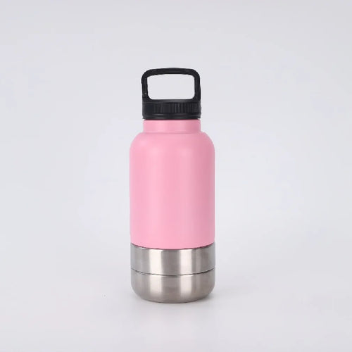 3-in-1 Insulated Dog Water Bottle with Detachable Food & Water Bowls — 32oz Stainless Steel Travel Feeder