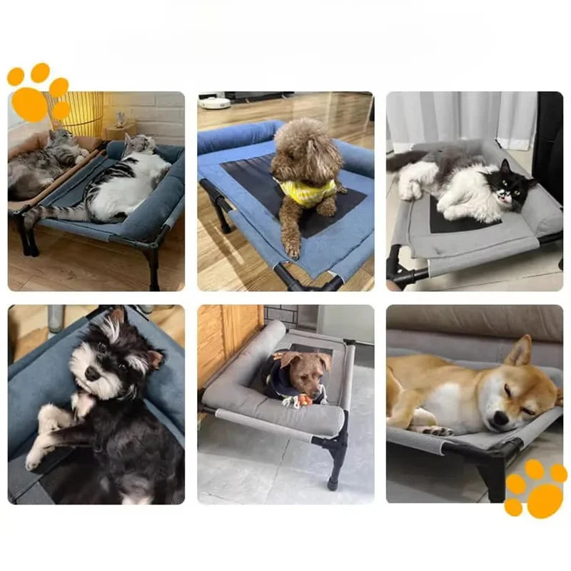 Elevated Cooling Mesh Pet Cot Bed with Neck Pillow — Breathable Four-Season Bed for Dogs & Cats | M & L | 3 Colors