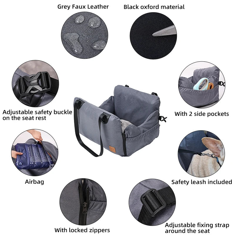 Dog Car Seat Bed for Small Dogs Inflatable Washable Dog Booster with Safety Leash Portable Pet Travel Bag Waterproof Soft Bed Fashioned Furbabies