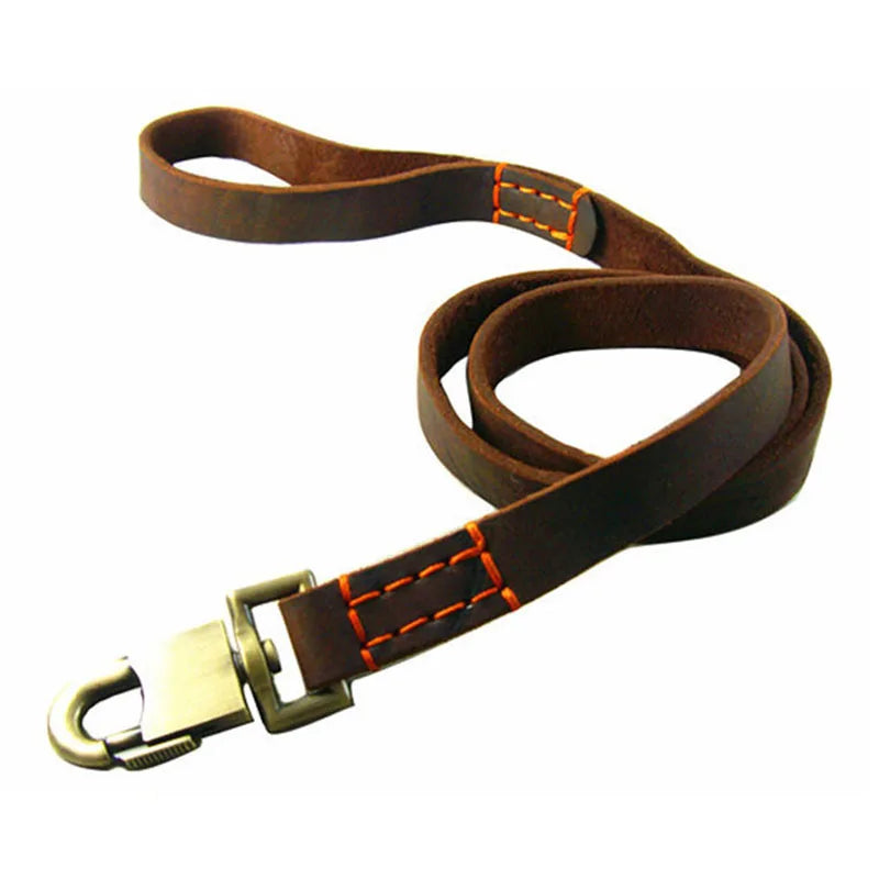 Genuine Leather Dog Leash — Heavy Duty 1" Braided Leash for Large Dogs | 3 Lengths | Brown