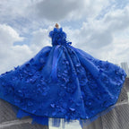 High-end Luxury Pet Clothes Fashion Royal Blue Handmade Lace Flower Bow Long Tail Princess Dress For Small Medium Dog Puppy Coat Fashioned Furbabies