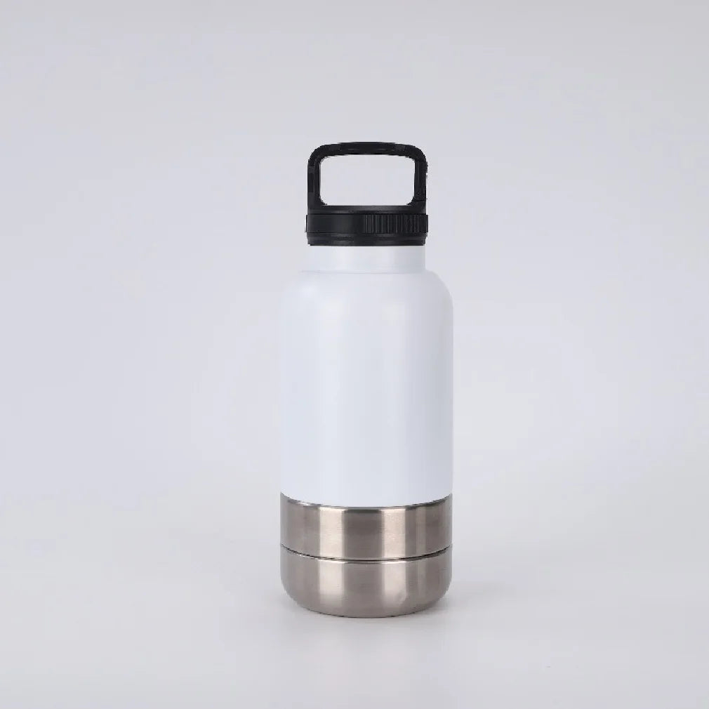 3-in-1 Insulated Dog Water Bottle with Detachable Food & Water Bowls — 32oz Stainless Steel Travel Feeder