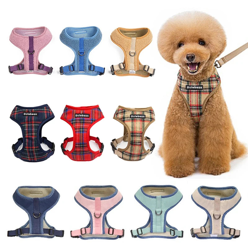 Dog Harness & Leash Set — Soft Vest with 47" Leash for Small & Medium Dogs | Lattice, Denim, Velvet & Print Styles