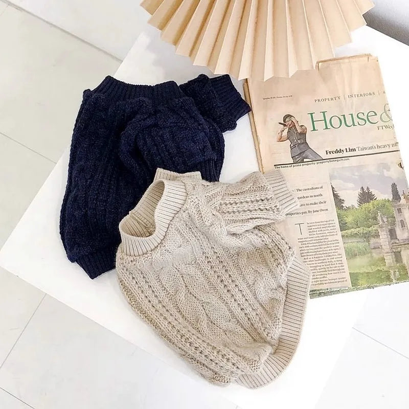 Luxury Dog Clothes Solid Winter Dog Sweater Pet Dog Costume Chihuahua Bichon French Bulldog Clothing Puppy Warm Dog Coat Knitted