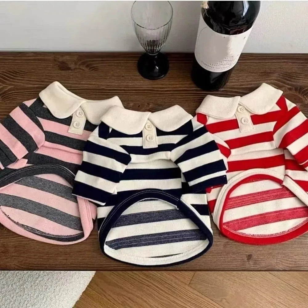 Striped Collared Dog Shirt & Breathable Cooling Vest — Soft Polyester T-Shirt for Small Dogs | XS–2XL
