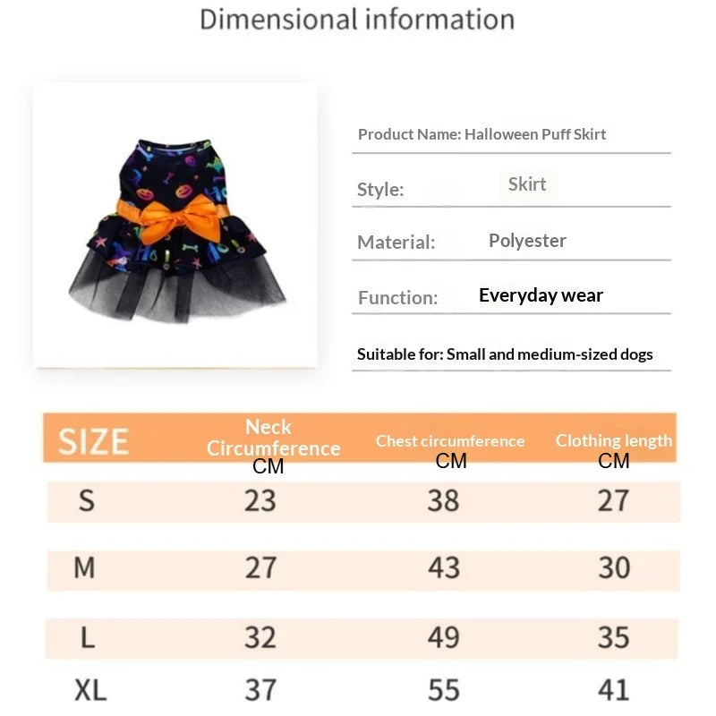Halloween Puff Skirt for Dogs | Pumpkin & Skull Print Tutu Dress for Small & Medium Dogs S–XL