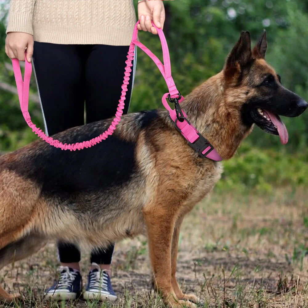 Durable Military Tactical Dog Collar Bungee Leash Set Pet Nylon Walking Training Collar For Medium Large Dogs German Shepard Fashioned Furbabies