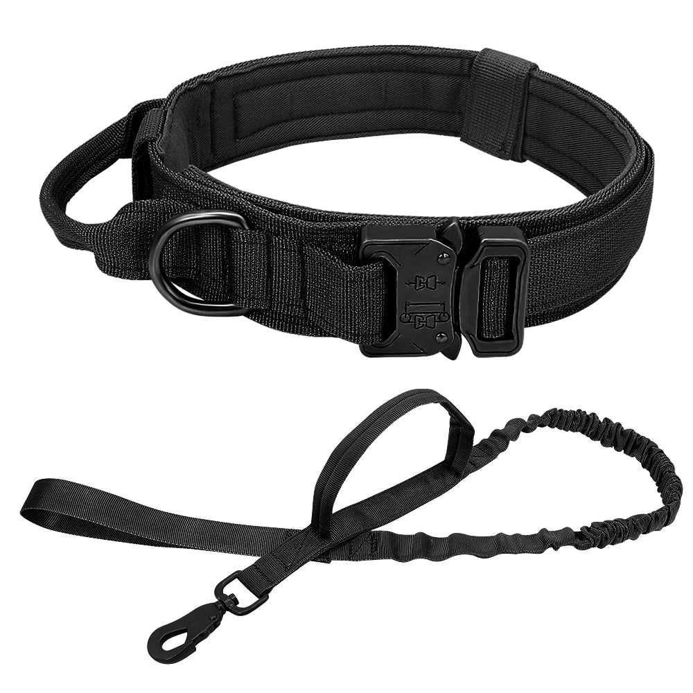 Durable Military Tactical Dog Collar Bungee Leash Set Pet Nylon Walking Training Collar For Medium Large Dogs German Shepard Fashioned Furbabies