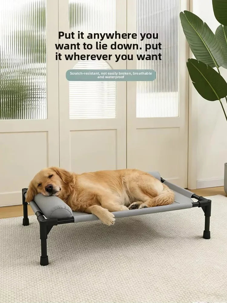 Elevated Cooling Mesh Pet Cot Bed with Neck Pillow — Breathable Four-Season Bed for Dogs & Cats | M & L | 3 Colors