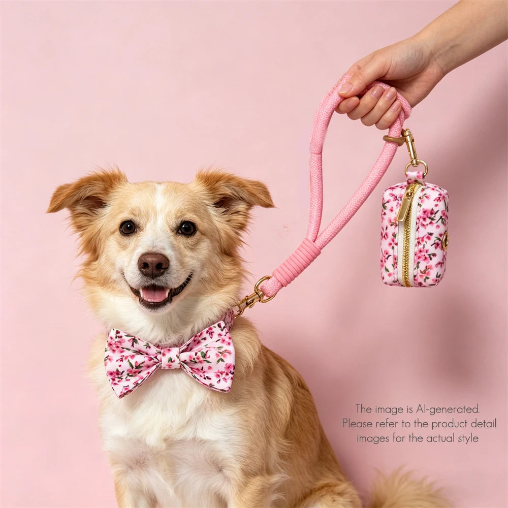 Luxury Bow Dog Collar Set | Cotton & Polyester | XS–XL | With Leash & Poop Bag