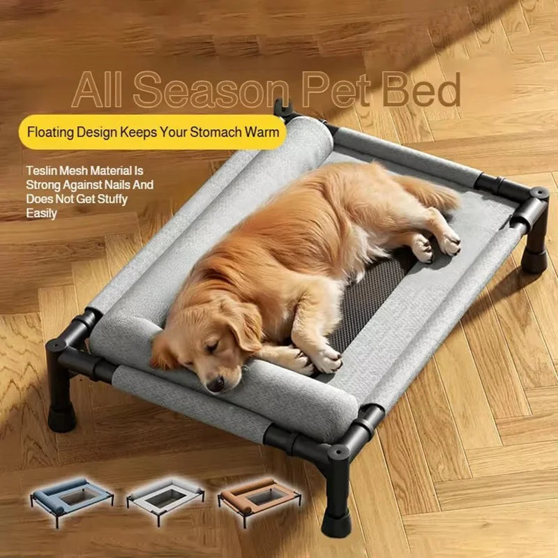 Elevated Cooling Mesh Pet Cot Bed with Neck Pillow — Breathable Four-Season Bed for Dogs & Cats | M & L | 3 Colors