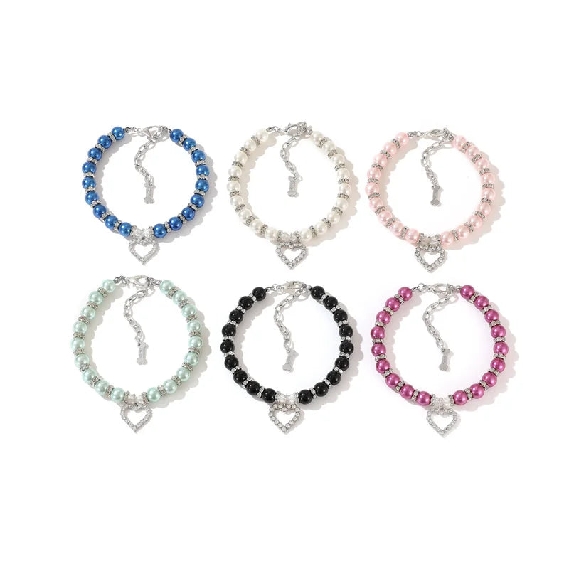 Luxury Pearl & Rhinestone Dog Necklace Collar | Bling Pet Collar | S–L
