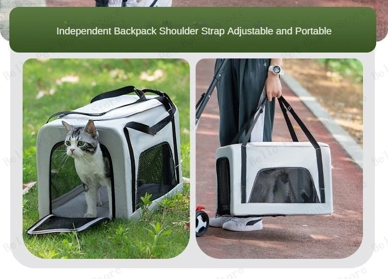 Double-Layer Foldable Pet Stroller — Lightweight Ventilated Travel Cart for Cats & Dogs | Black & Gray