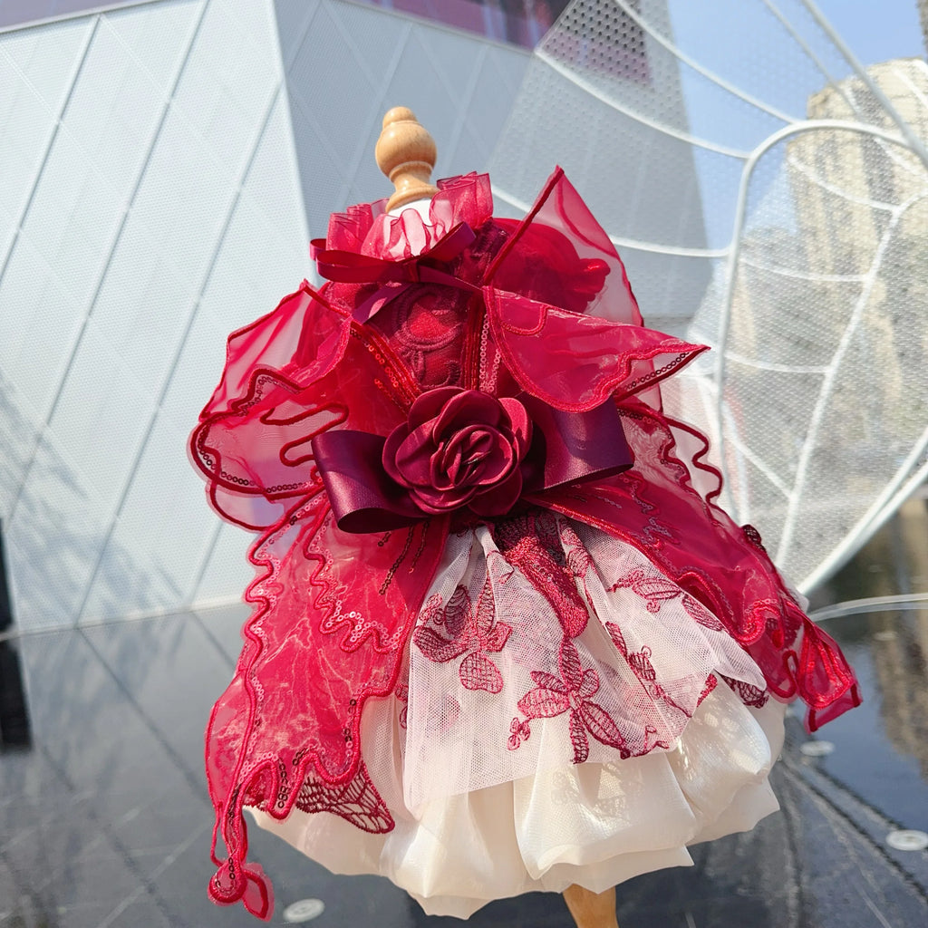 Butterfly Wing Princess Dress - Handmade Lace & Flower Design