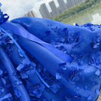 High-end Luxury Pet Clothes Fashion Royal Blue Handmade Lace Flower Bow Long Tail Princess Dress For Small Medium Dog Puppy Coat Fashioned Furbabies